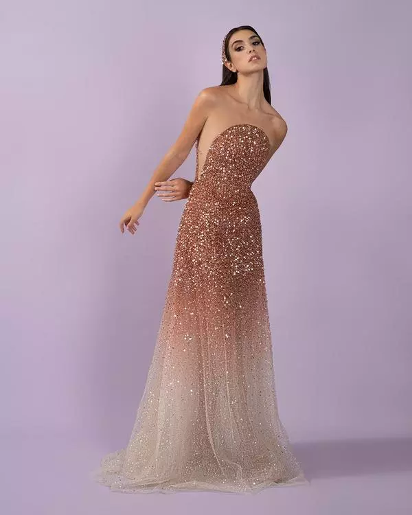 Oval shape shimmery degradé dress