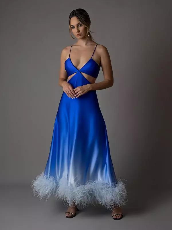 Cut-out feather degradé midi dress