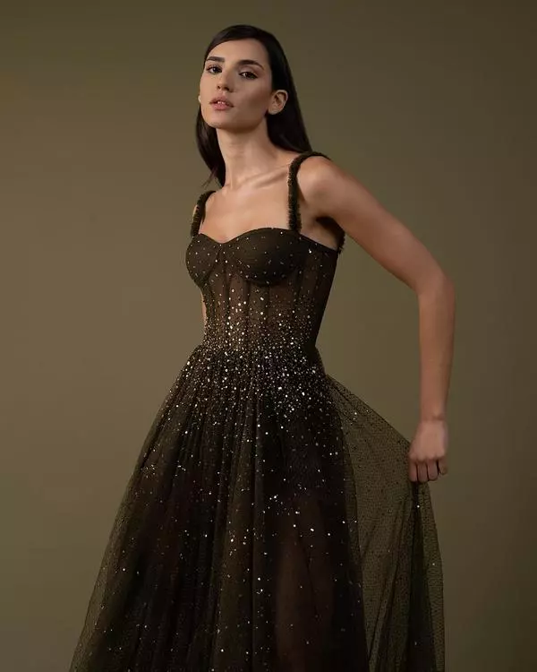 Corset dotted tulle hand-embroidered dress