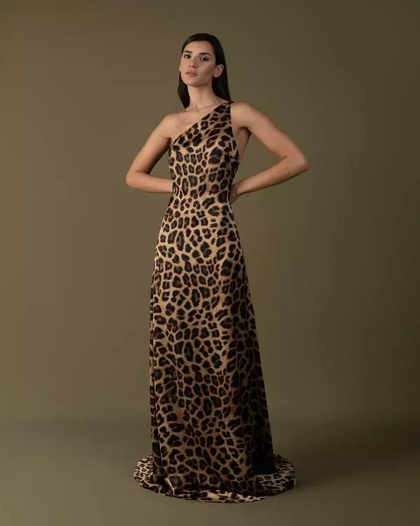 One-shoulder tiger print dress