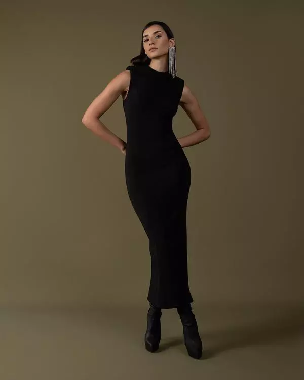 Shoulder-padded midi dress