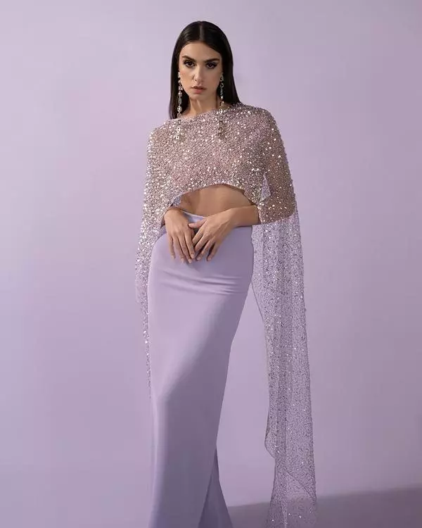 Two-piece sparkling cape skirt set