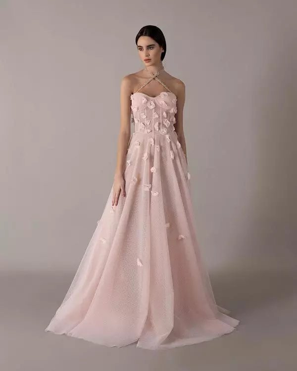 Dotted tulle dress with 3D blossoms