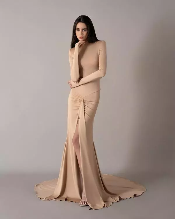 Draped long-sleeved dress 