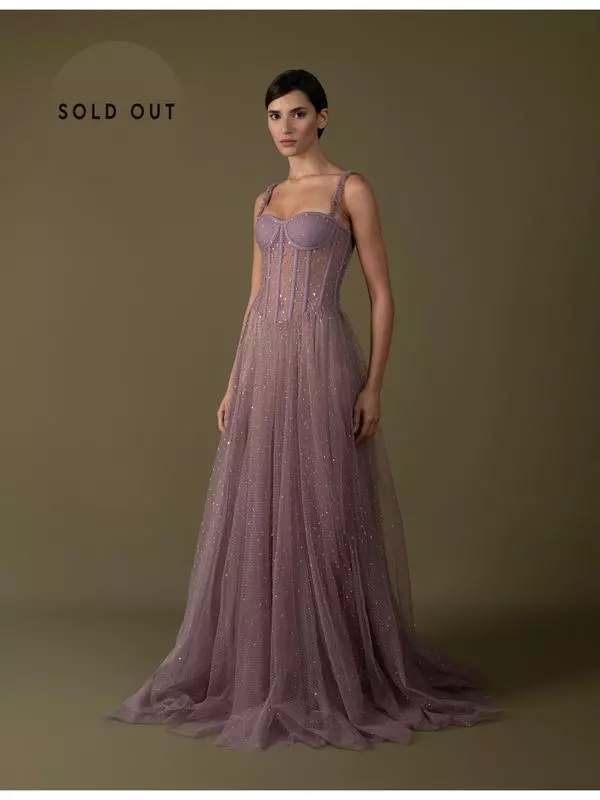 Corset dotted tulle hand-embroidered dress