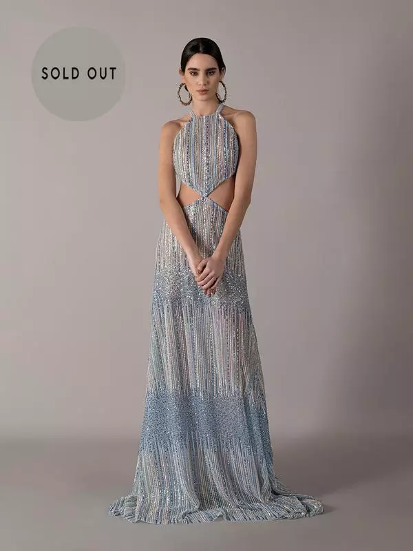 halter neck hand-embellished dress 