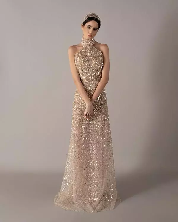 Shimmery high-neck dress 