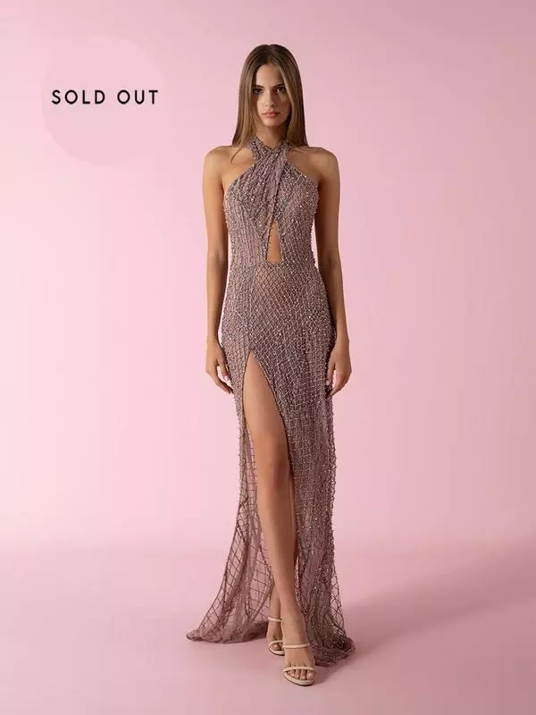 Criss-cross hand-embroidered dress