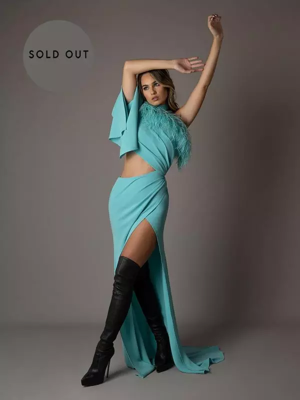 One-shoulder feather dress