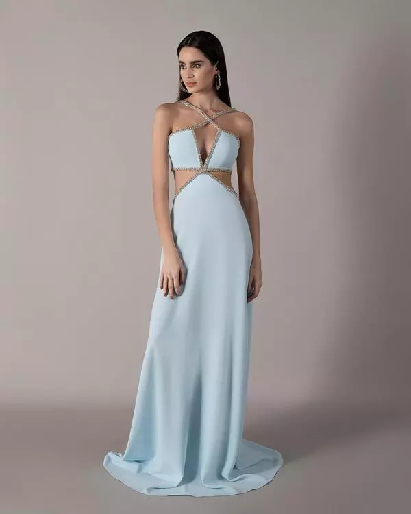 Cut-out dress with hand-embroidered straps 