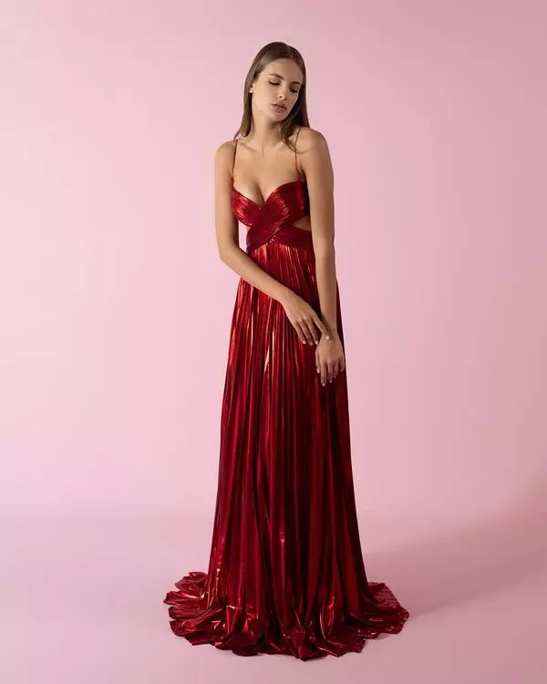 Pleated cut-out lamé dress