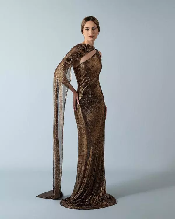 One-sided floor-length sparkly dress 