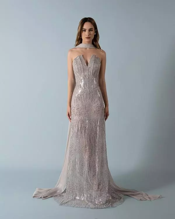 Hand embroidered V-neck dress  