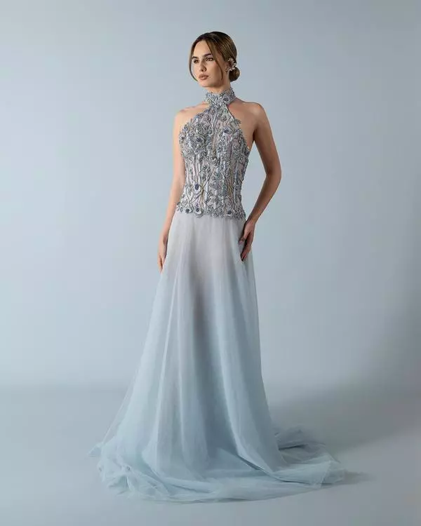 High neck backless dress