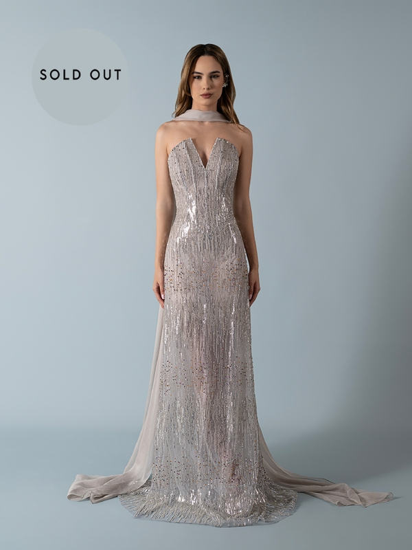 Hand embroidered V-neck dress  