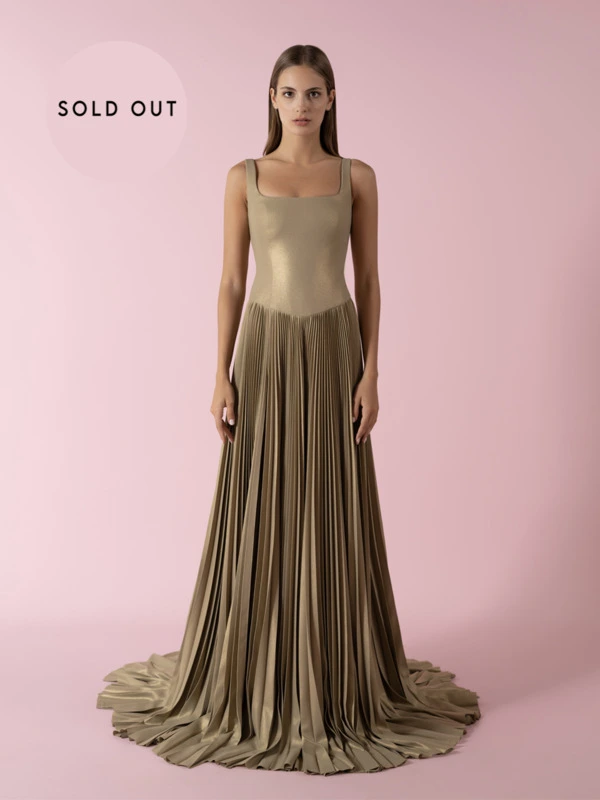 Pleated low-waist dress