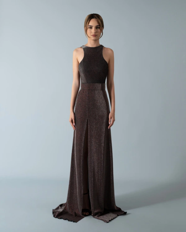 Halter neck shiny dress