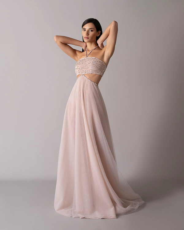 Geometric hand-embroidered cut-out dress