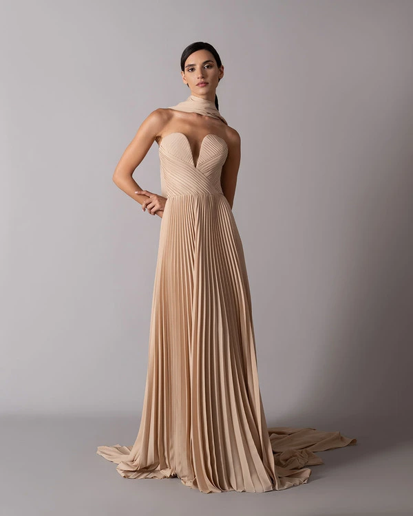 Plunging neckline draped dress