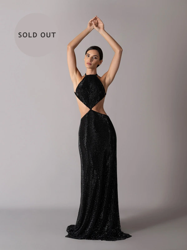 Shimmery triangle backless dress