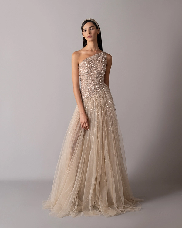 One-shoulder sequined dress