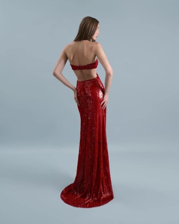 Red Shimmering X-Front Cutout dress