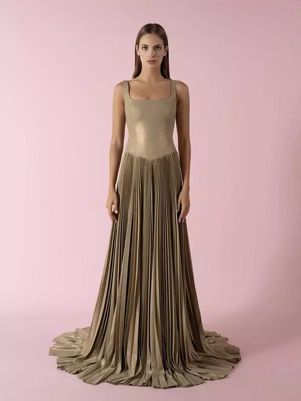 Pleated low-waist dress