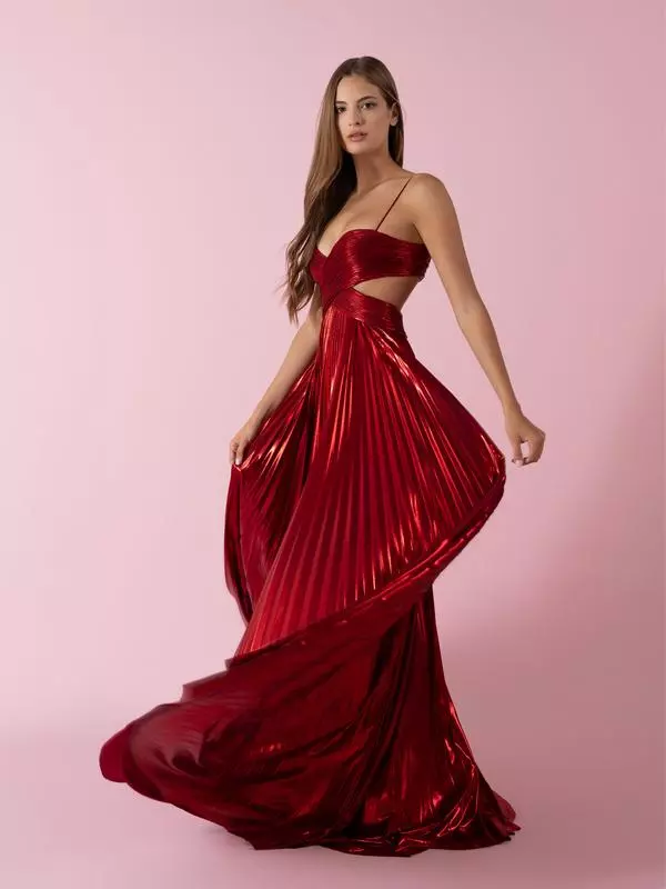 Pleated cut-out lamé dress