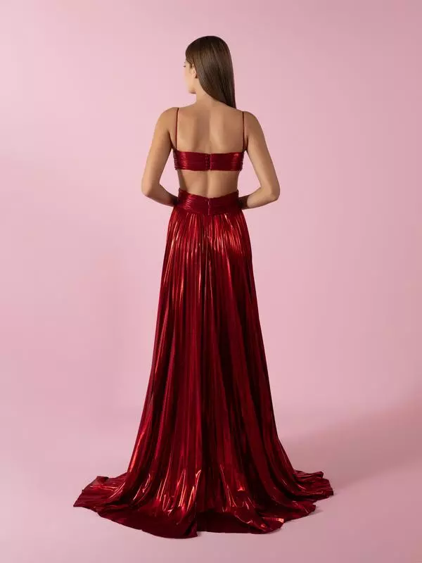 Pleated cut-out lamé dress