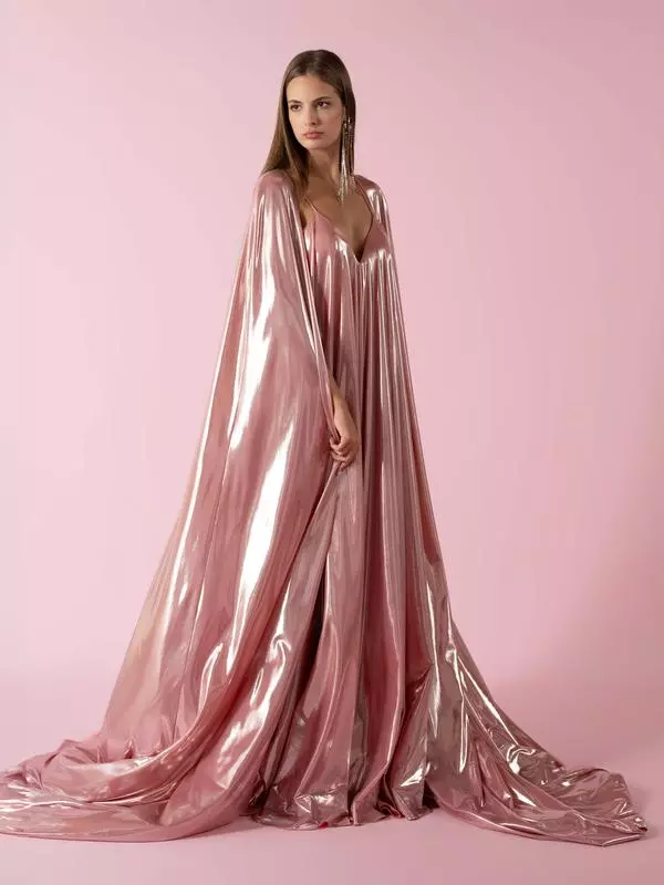 Criss-cross lamé dress with cape