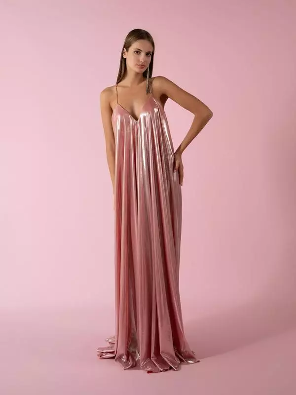Criss-cross lamé dress with cape