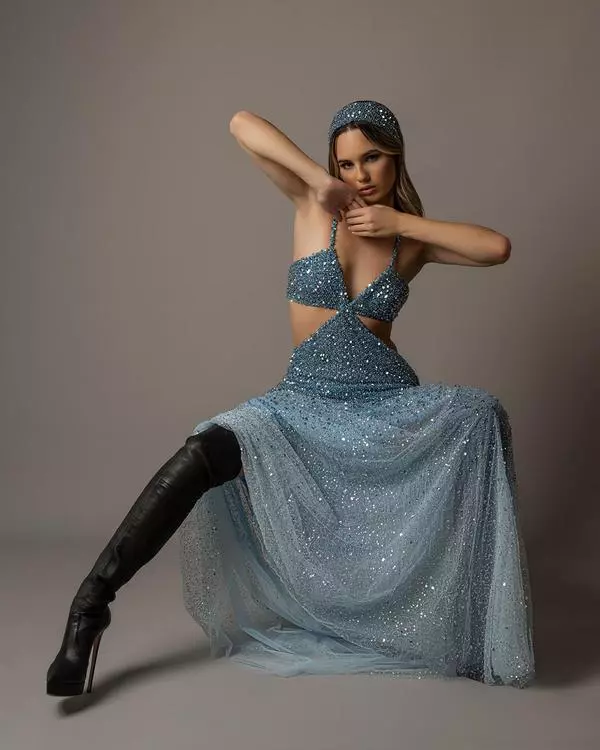 Side cut-out shimmery dress