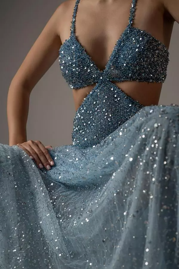 Side cut-out shimmery dress
