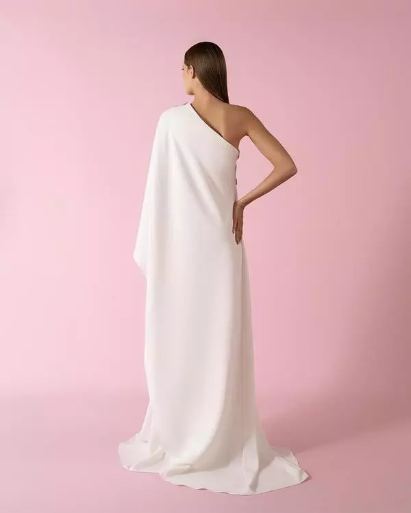 One-shoulder hand-embroidered fluid dress