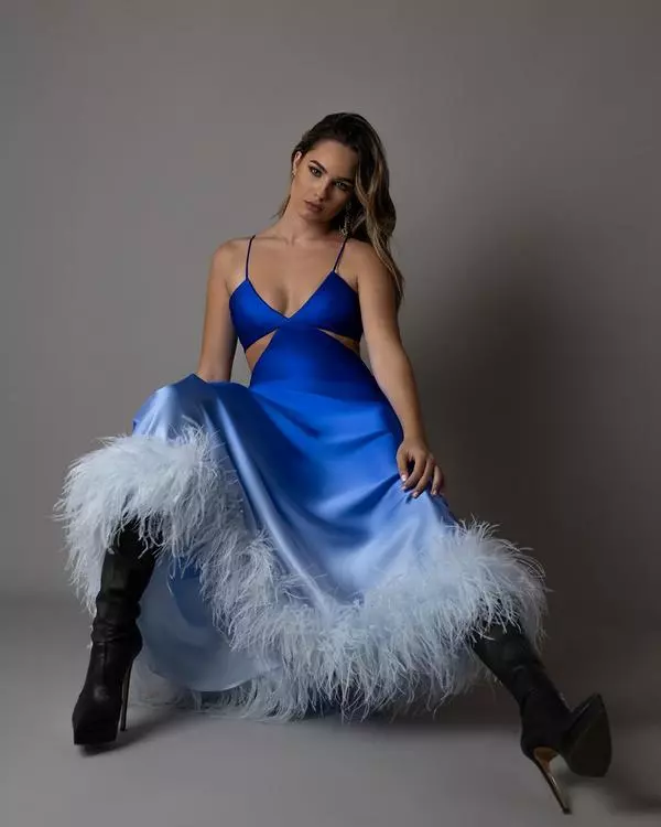 Cut-out feather degradé midi dress