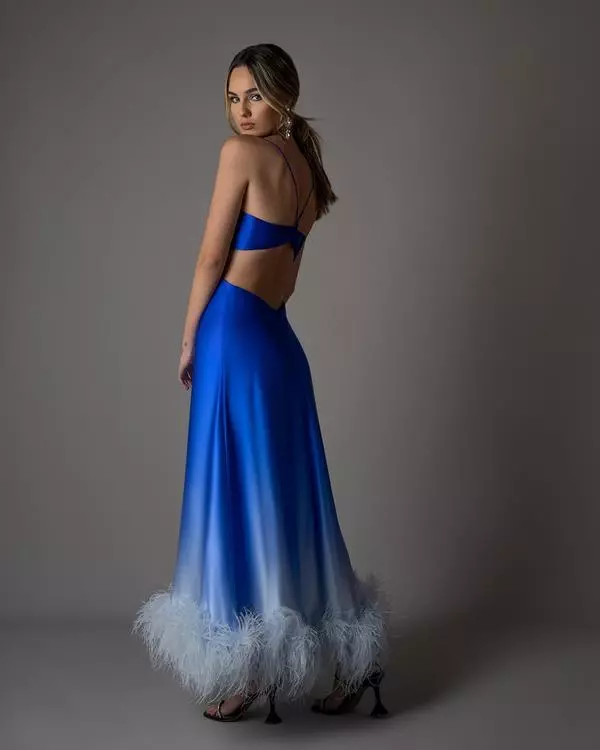 Cut-out feather degradé midi dress