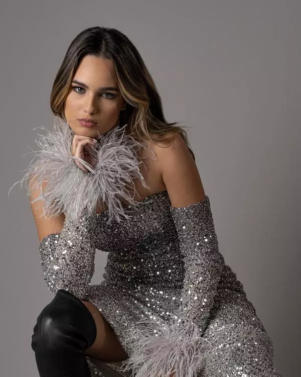 Off-the-shoulder degradé sequins dress