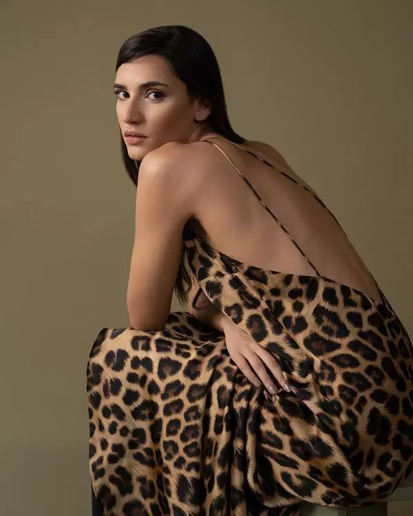 One-shoulder tiger print dress