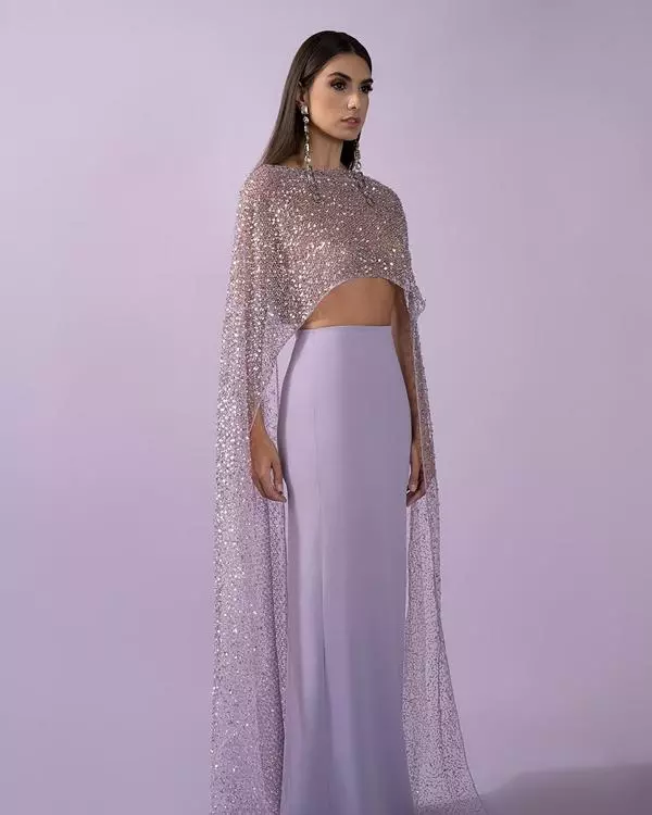 Two-piece sparkling cape skirt set
