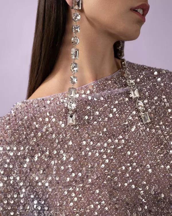 Two-piece sparkling cape skirt set