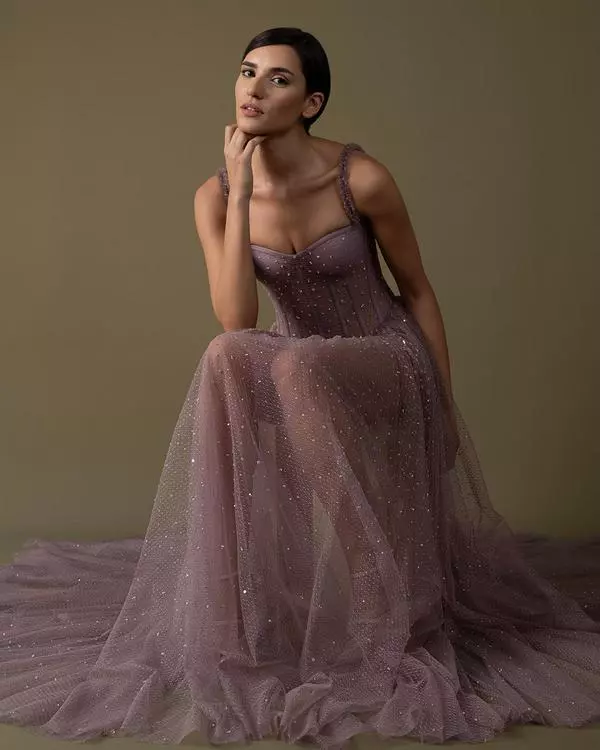 Corset dotted tulle hand-embroidered dress