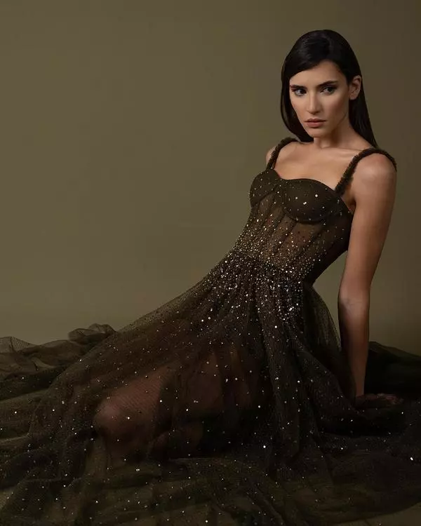 Corset dotted tulle hand-embroidered dress