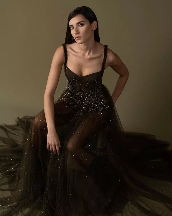 Corset dotted tulle hand-embroidered dress