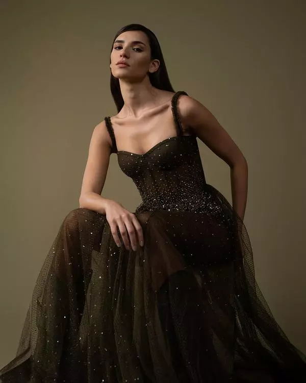 Corset dotted tulle hand-embroidered dress