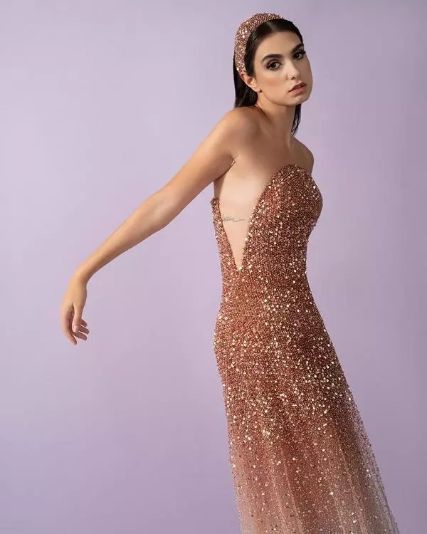 Oval shape shimmery degradé dress
