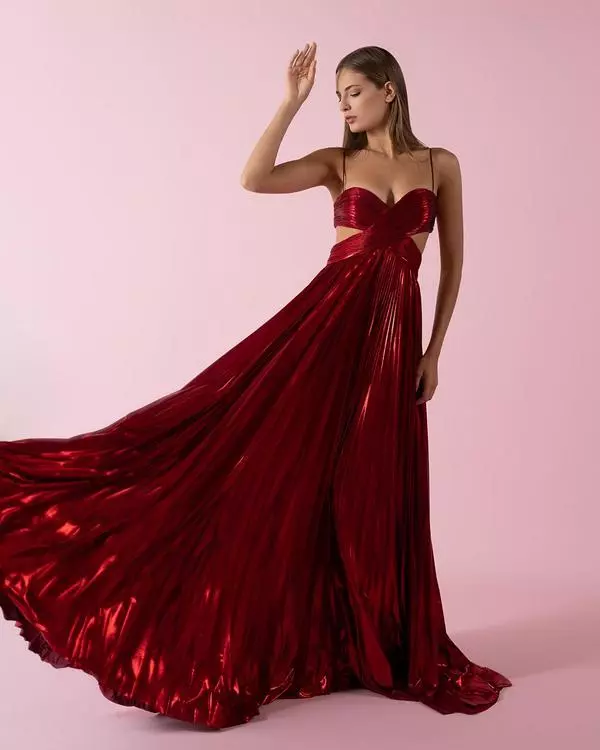Pleated cut-out lamé dress