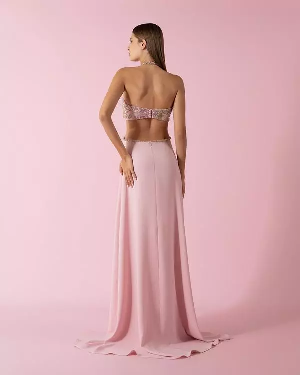 Cut-out hand-embroidered dress with straps