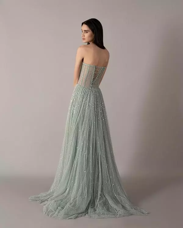 Dotted tulle hand-embellished corset dress 