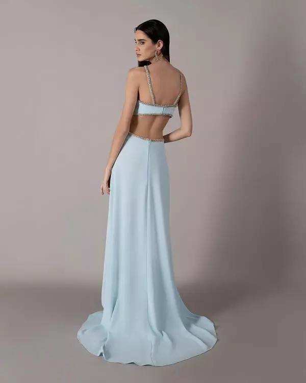 Cut-out dress with hand-embroidered straps 