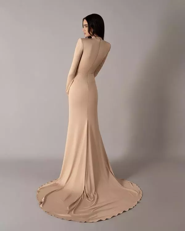Draped long-sleeved dress 